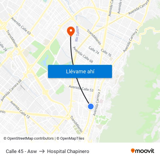 Calle 45 - Asw to Hospital Chapinero map