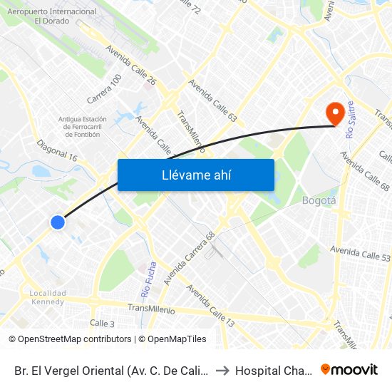 Br. El Vergel Oriental (Av. C. De Cali - Cl 10b) (A) to Hospital Chapinero map