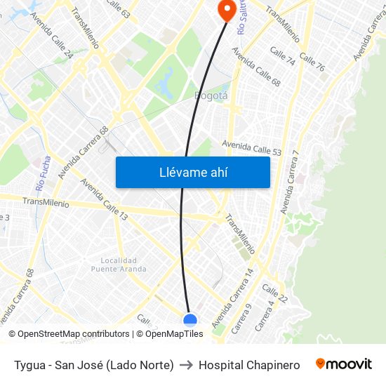 Tygua - San José (Lado Norte) to Hospital Chapinero map