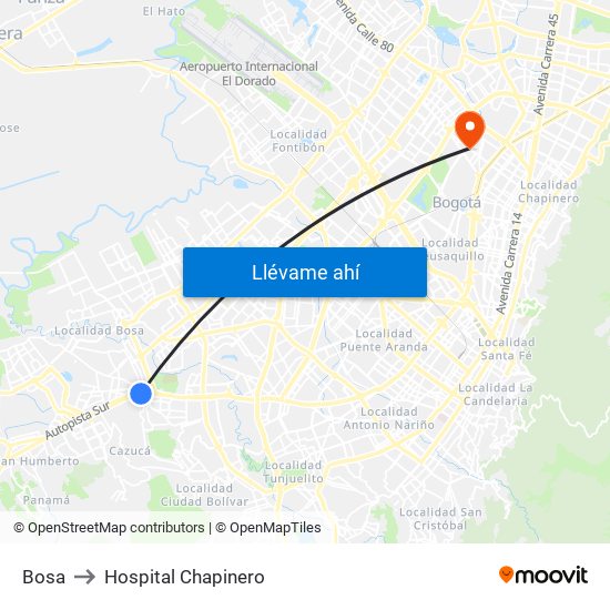 Bosa to Hospital Chapinero map