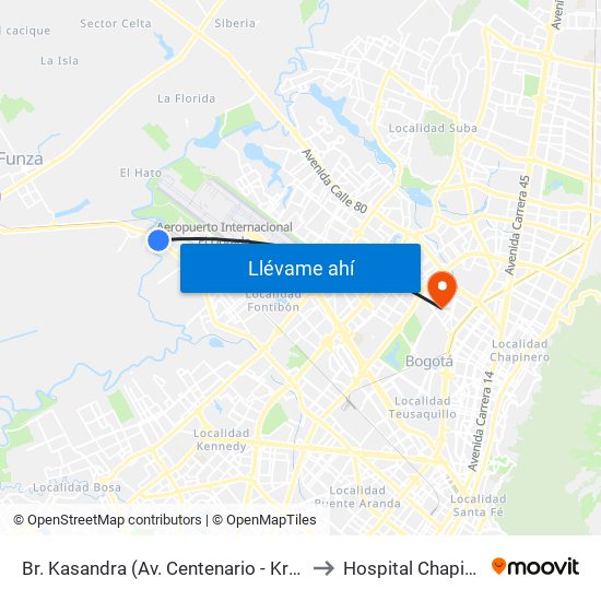 Br. Kasandra (Av. Centenario - Kr 134a) to Hospital Chapinero map