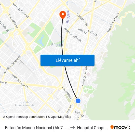 Estación Museo Nacional (Ak 7 - Cl 29) to Hospital Chapinero map