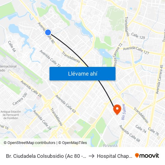 Br. Ciudadela Colsubsidio (Ac 80 - Kr 112a) to Hospital Chapinero map