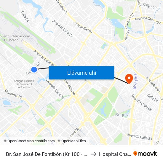 Br. San José De Fontibón (Kr 100 - Av. Esperanza) to Hospital Chapinero map