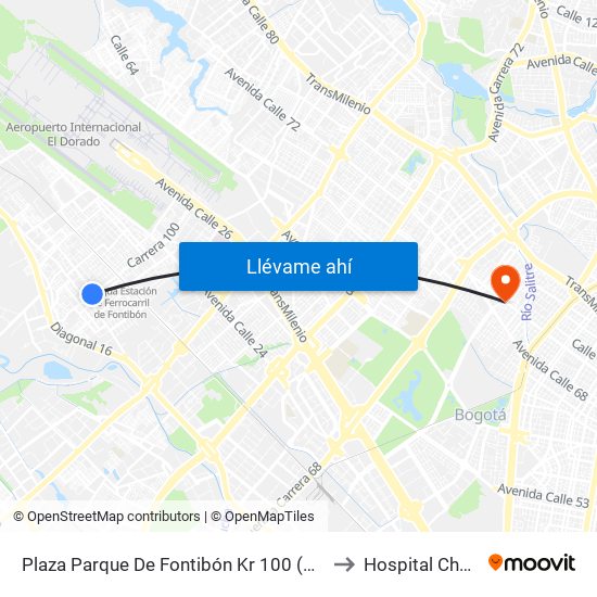 Plaza Parque De Fontibón Kr 100 (Kr 100 - Cl 17a) to Hospital Chapinero map