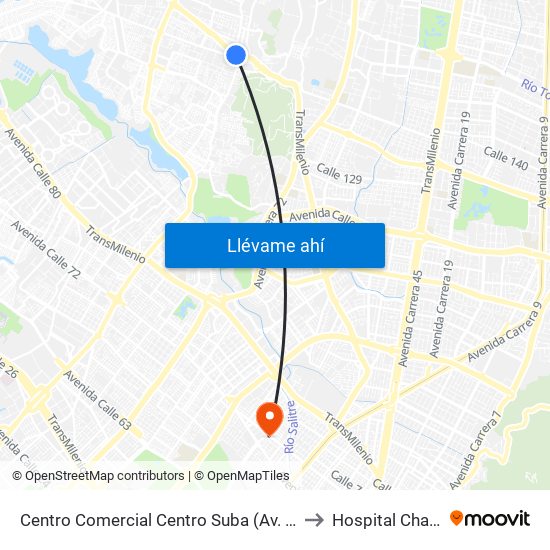 Centro Comercial Centro Suba (Av. Suba - Kr 91) to Hospital Chapinero map