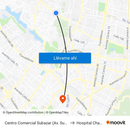Centro Comercial Subazar (Av. Suba - Kr 91) to Hospital Chapinero map