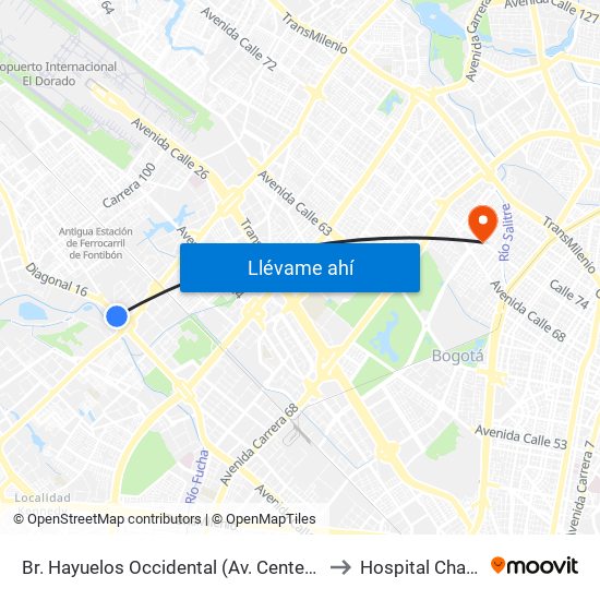 Br. Hayuelos Occidental (Av. Centenario - Kr 87) to Hospital Chapinero map