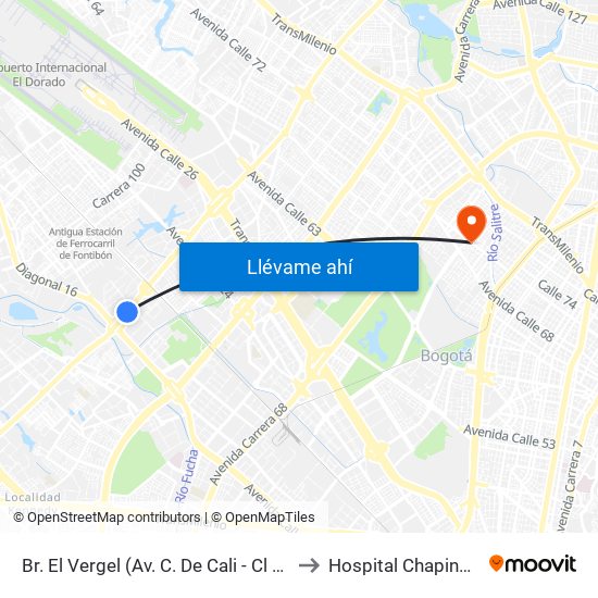 Br. El Vergel (Av. C. De Cali - Cl 18) to Hospital Chapinero map