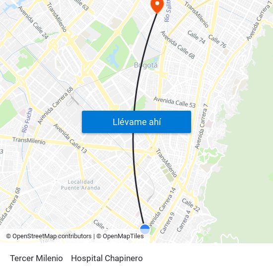 Tercer Milenio to Hospital Chapinero map