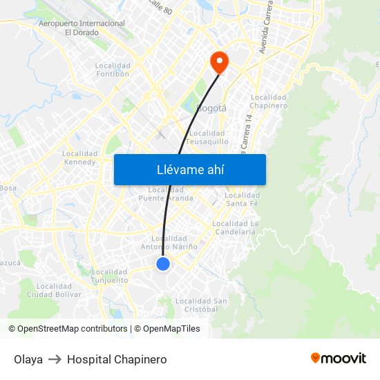 Olaya to Hospital Chapinero map
