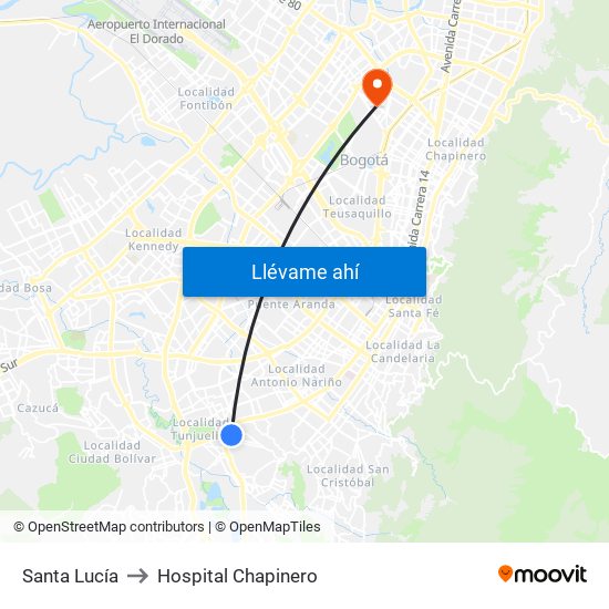 Santa Lucía to Hospital Chapinero map