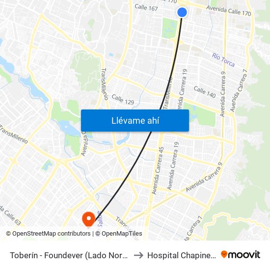 Toberín - Foundever (Lado Norte) to Hospital Chapinero map