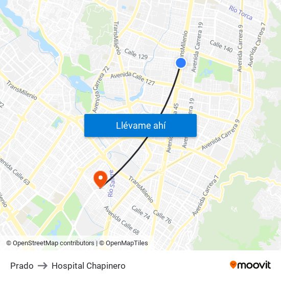 Prado to Hospital Chapinero map