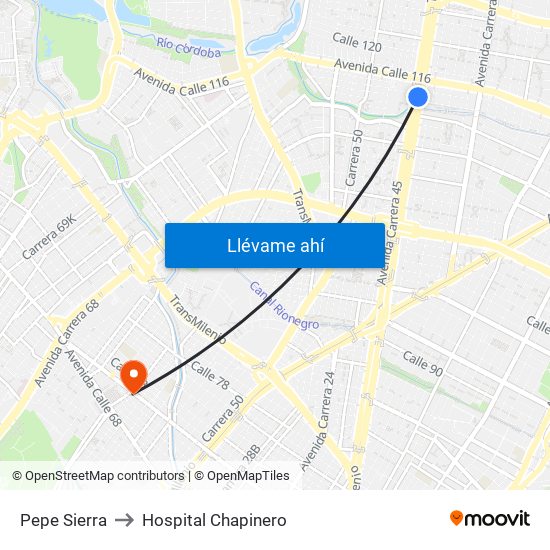 Pepe Sierra to Hospital Chapinero map