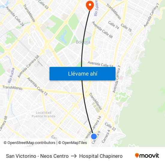 San Victorino - Neos Centro to Hospital Chapinero map