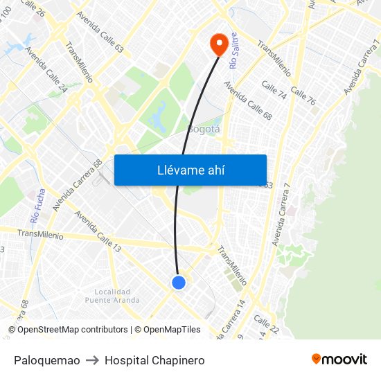 Paloquemao to Hospital Chapinero map