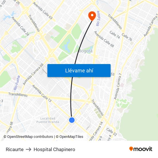Ricaurte to Hospital Chapinero map