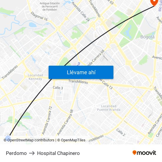 Perdomo to Hospital Chapinero map
