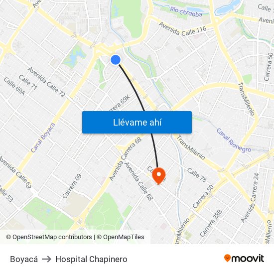 Boyacá to Hospital Chapinero map