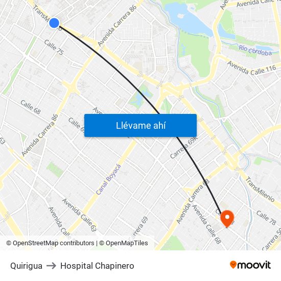 Quirigua to Hospital Chapinero map