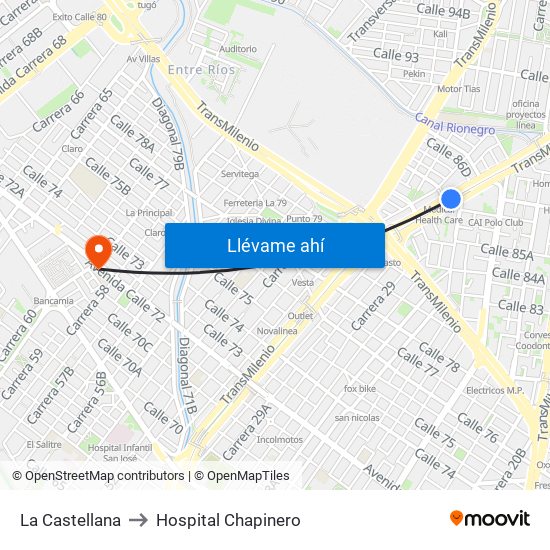 La Castellana to Hospital Chapinero map