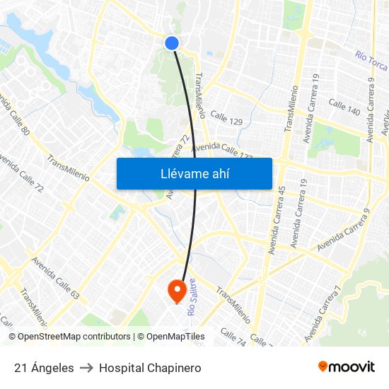 21 Ángeles to Hospital Chapinero map