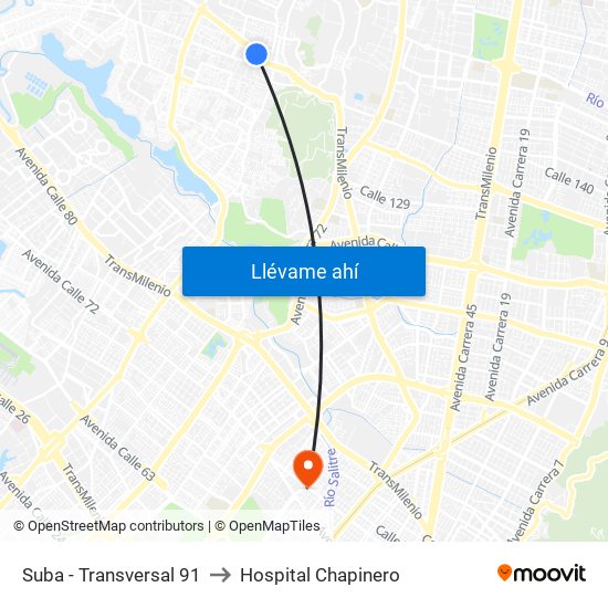 Suba - Transversal 91 to Hospital Chapinero map