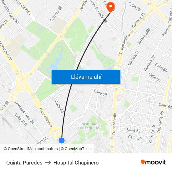 Quinta Paredes to Hospital Chapinero map