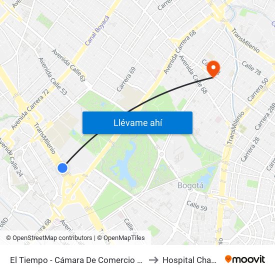 El Tiempo - Cámara De Comercio De Bogotá to Hospital Chapinero map