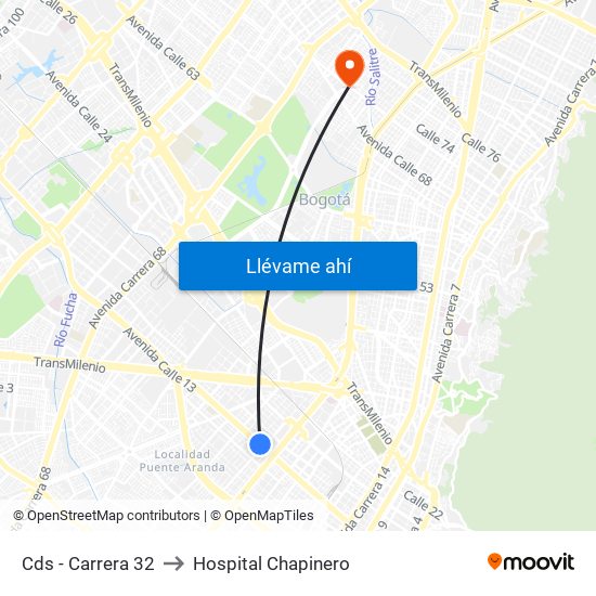 Cds - Carrera 32 to Hospital Chapinero map