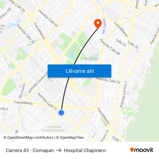 Carrera 43 - Comapan to Hospital Chapinero map