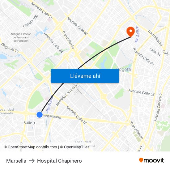 Marsella to Hospital Chapinero map