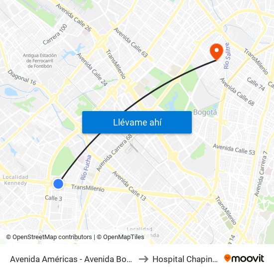 Avenida Américas - Avenida Boyacá to Hospital Chapinero map