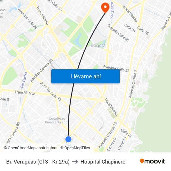 Br. Veraguas (Cl 3 - Kr 29a) to Hospital Chapinero map