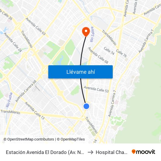 Estación Avenida El Dorado (Av. NQS - Cl 40a) to Hospital Chapinero map