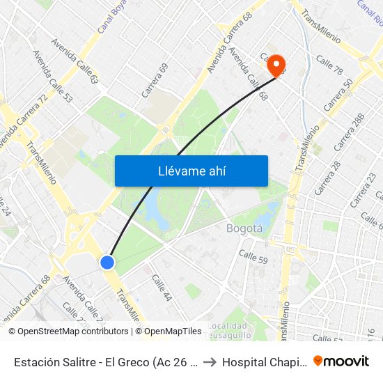 Estación Salitre - El Greco (Ac 26 - Ak 68) to Hospital Chapinero map