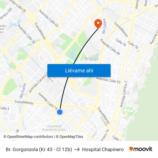 Br. Gorgonzola (Kr 43 - Cl 12b) to Hospital Chapinero map