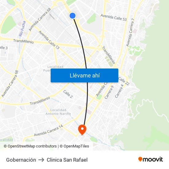 Gobernación to Clinica San Rafael map