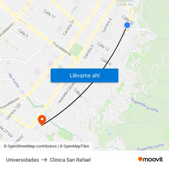 Universidades to Clinica San Rafael map