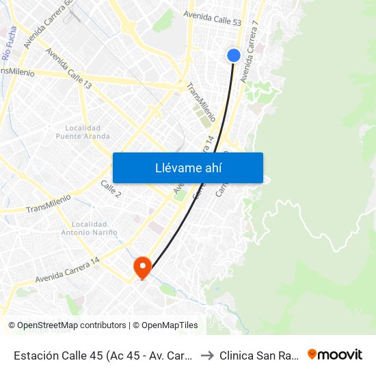Estación Calle 45 (Ac 45 - Av. Caracas) to Clinica San Rafael map