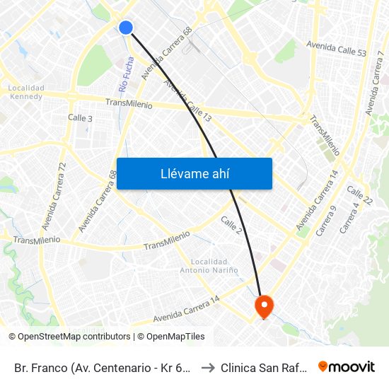 Br. Franco (Av. Centenario - Kr 69b) to Clinica San Rafael map