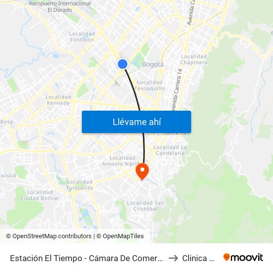 Estación El Tiempo - Cámara De Comercio De Bogotá (Ac 26 - Kr 68b Bis) to Clinica San Rafael map