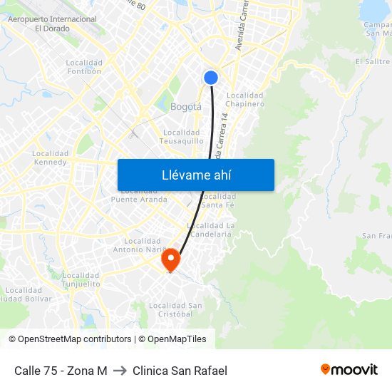 Calle 75 - Zona M to Clinica San Rafael map