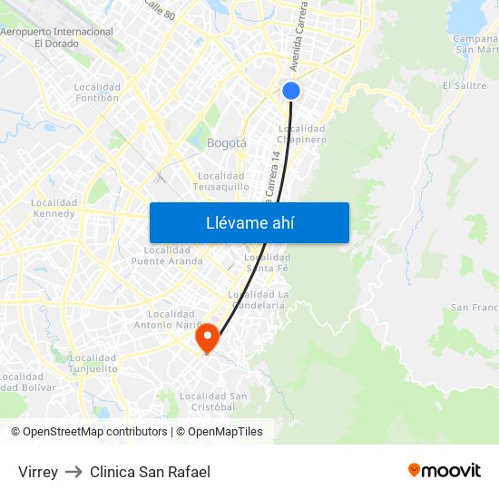 Virrey to Clinica San Rafael map