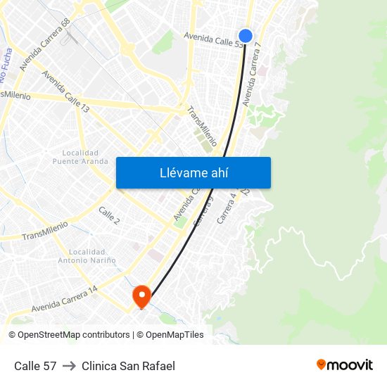 Calle 57 to Clinica San Rafael map