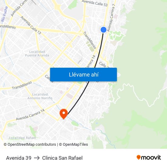 Avenida 39 to Clinica San Rafael map