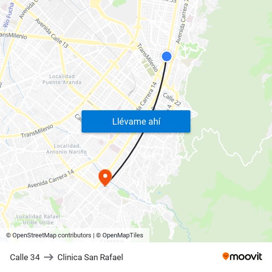 Calle 34 to Clinica San Rafael map