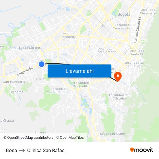 Bosa to Clinica San Rafael map