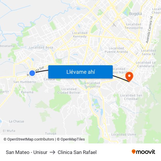 San Mateo - Unisur to Clinica San Rafael map